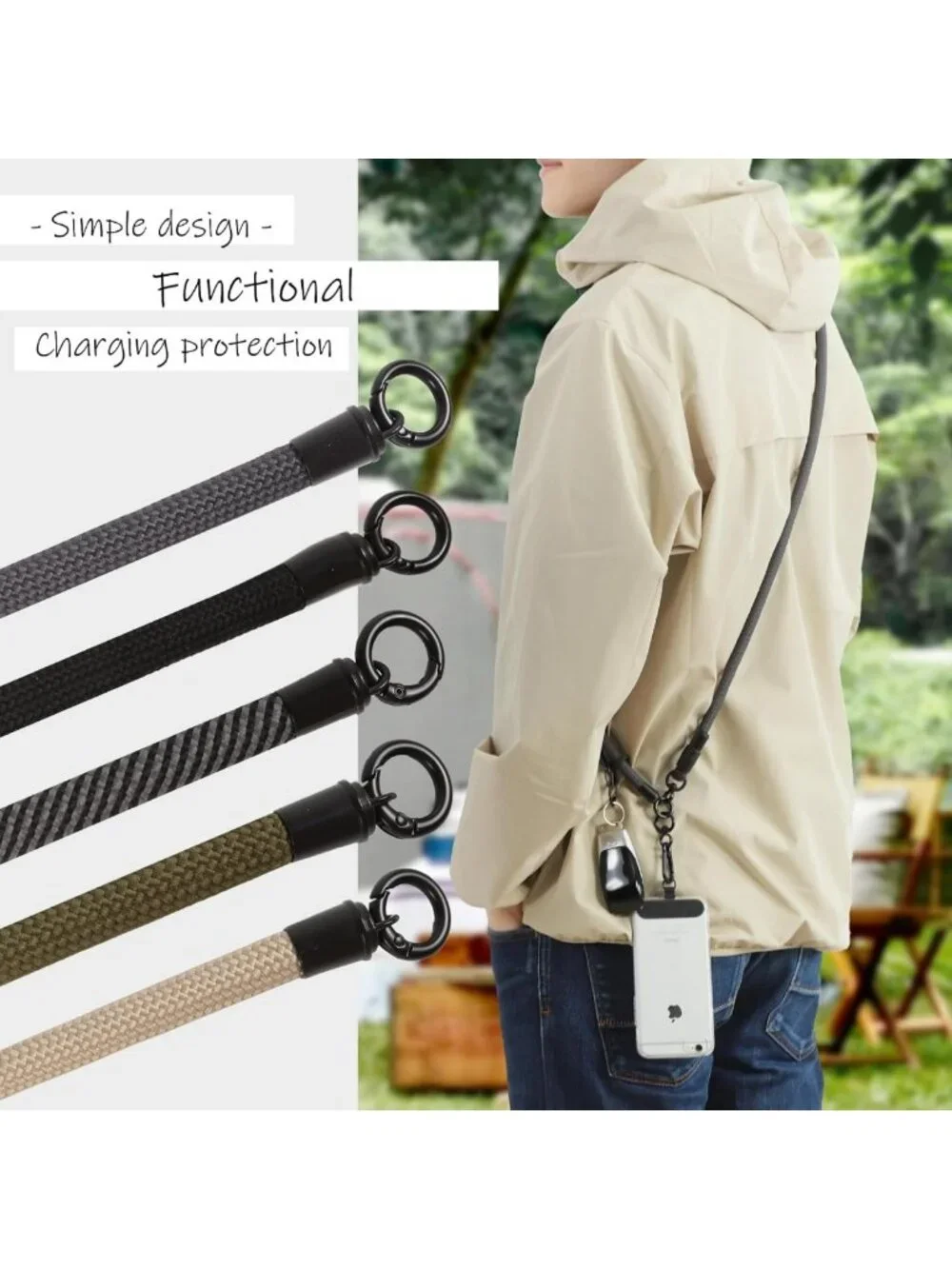 Adjustable Thick Rope Phone Lanyard Strap Crossbody Sling 49in-65in for